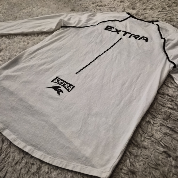 ☆5/$15☆H&M Divided “EXTRA” Racing Long Sleeve Shirt | White & Black | XS - Picture 16 of 16